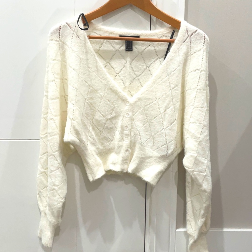 Forever 21, white cropped cardigan, size S